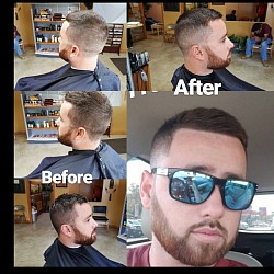 Men's  haircut, light fade and beard