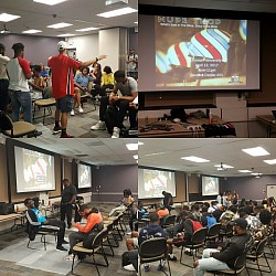 Barbershop talk at Rowan University event